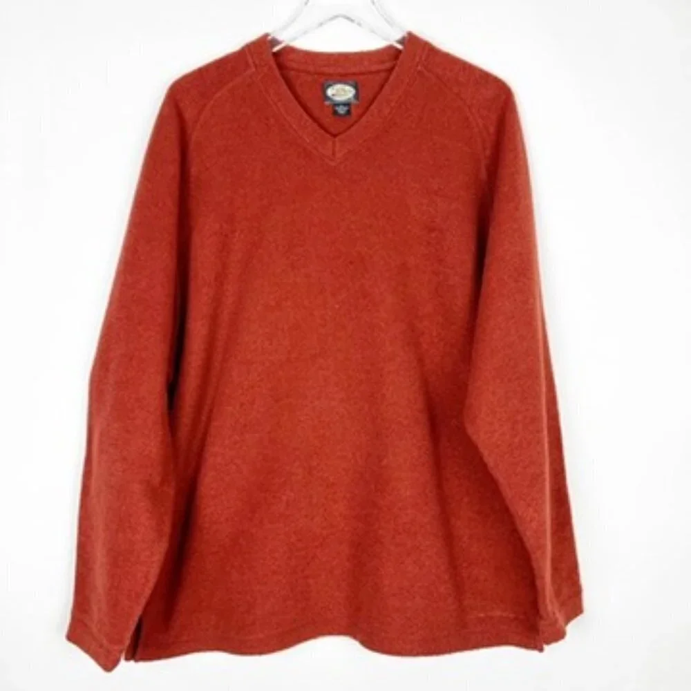Tommy Bahama Textured V-Neck Fleece Pullover Sweater. Rust. Men's Size XL